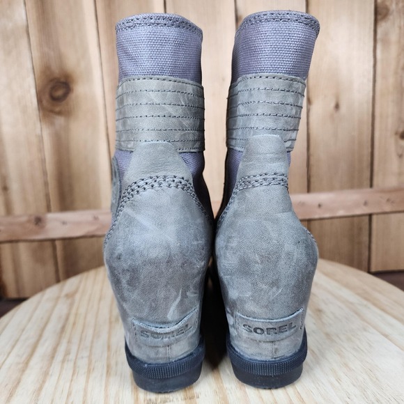 Sorel Boots Womens Size 7.5 Gray Lexie Wedge Lace Up Waterproof Shoes Ankle - Picture 4 of 8